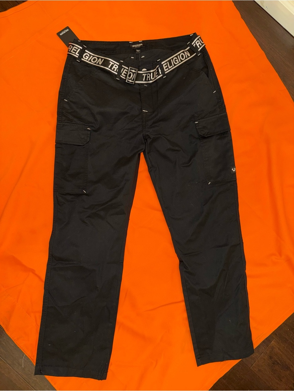 True Religion Black Cargo Pants with Branded Waistband